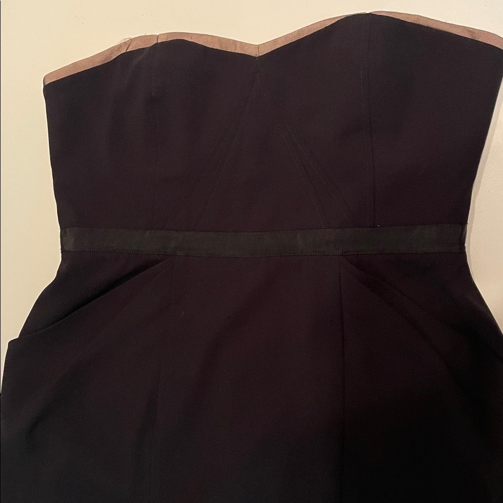 BCBGMaxAzria Size 12 Strapless Black Dress Corset Top Pockets - Picture 2 of 15